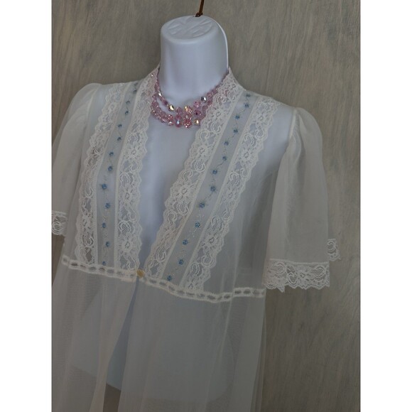 Vintage Dream Away Peignoir Size S Sheer Cream Nylon Bridal NightGown  Robe embr - Picture 5 of 11